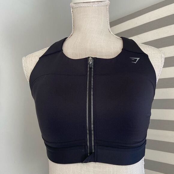 Gymshark Other - Gymshark Black Zipper Front Racer Back Athletic Sports Bra Size XS